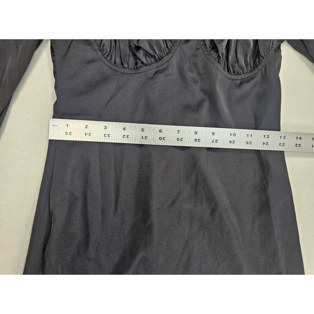 Black Satin Square Neck Long Sleeve Bodycon Mini Dress - Picture 6 of 8
